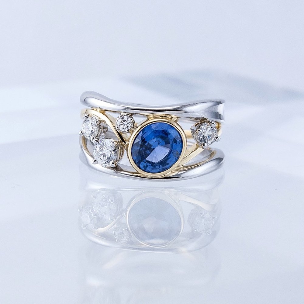 Fashion Wave Stackable Beautiful Royal Blue Zircon Ring for Women, PD213 - Picture 2 of 3